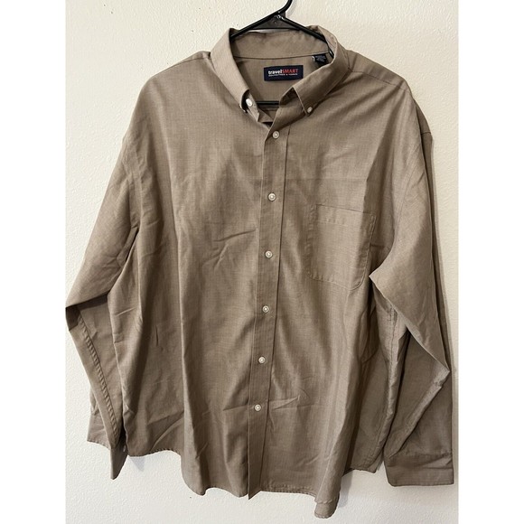 ROUNDTREE & YORKE Travel Smart  Button-Down button up khaki tan casual shirt XL - Picture 1 of 5